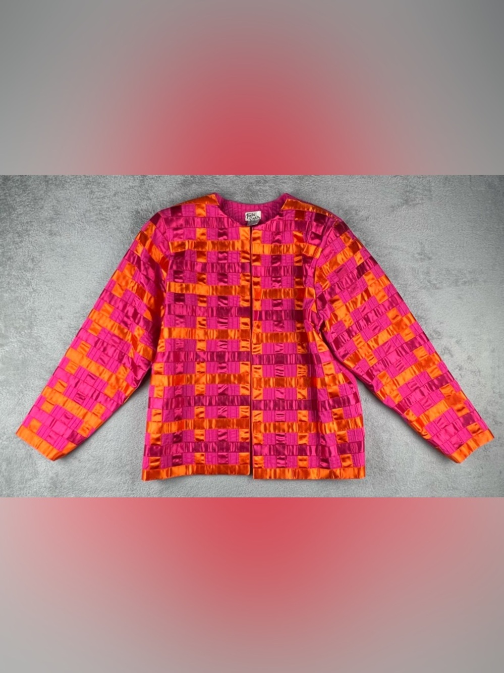 Vintage Tachi Castillo Mexico Ribbon Weave Jacket Womens Medium Pink Orange 80s